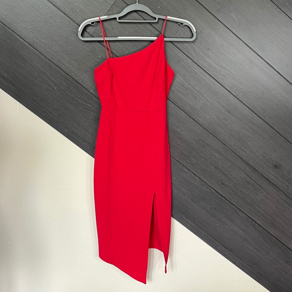 Princess Polly 4 Women's Asymmetrical Red Cami Mini Dress w/ Slit Formal
